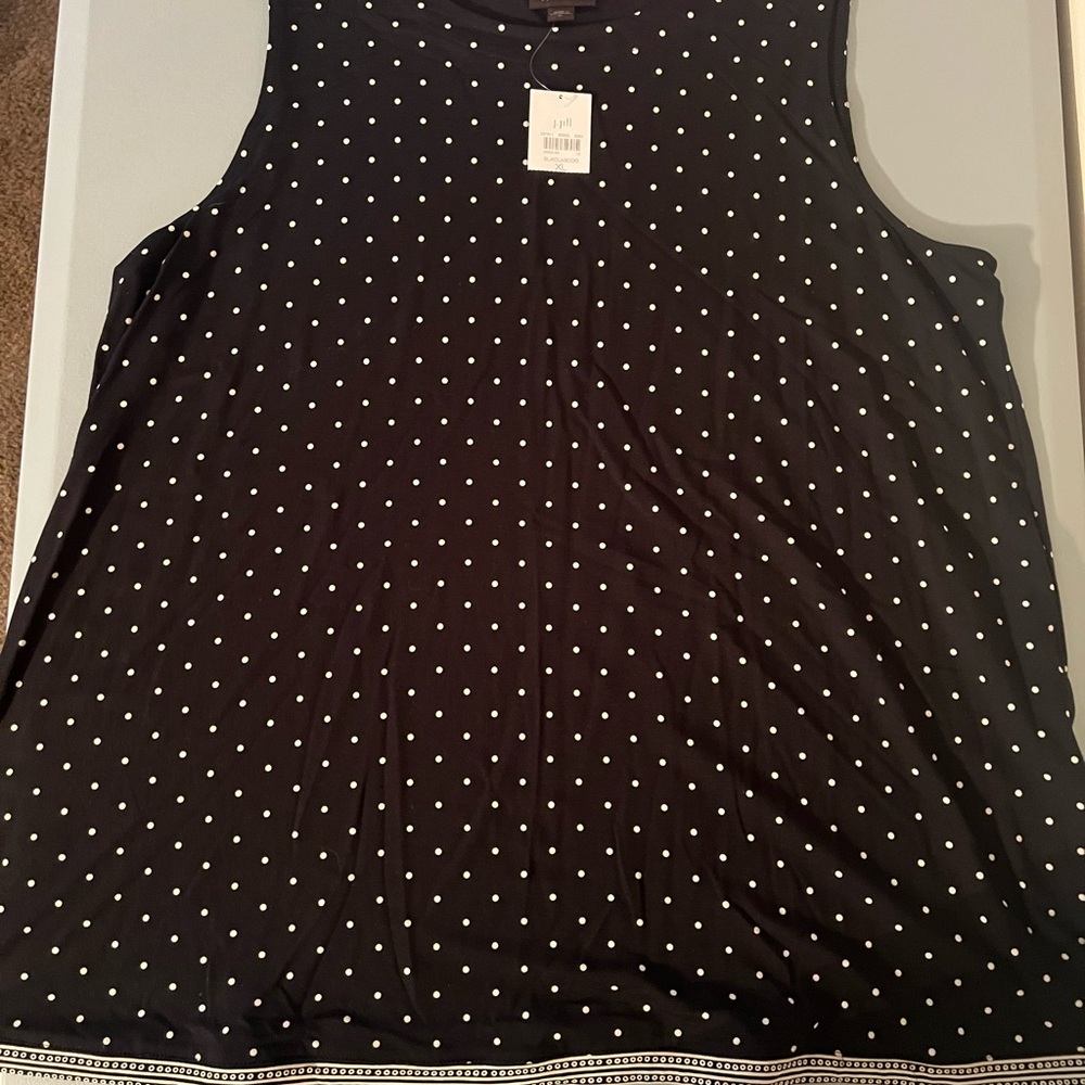 J. Jill Black and Cream Polka Dot Sleeveless Top NWT